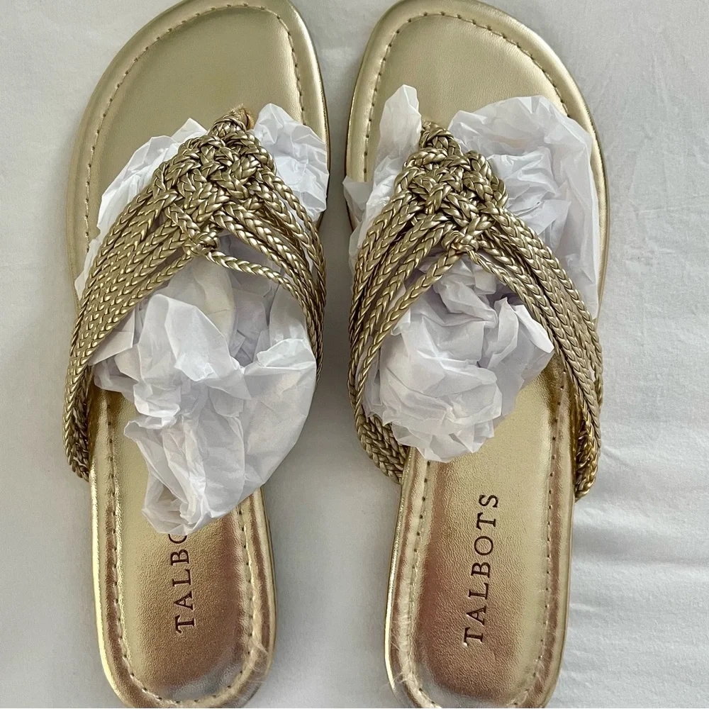 Talbots CeCe Sandal Metallic Gold Sz 7 Thong - Picture 2 of 2